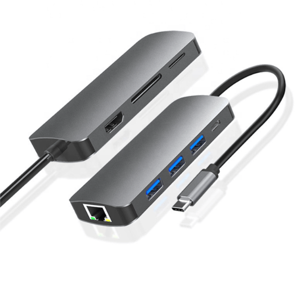 Hub 8-i-1 Dockingstation USB-C HDMI 4K SD til Macbook Pro/Air