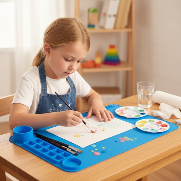 Silikonmatta för målning och hobby med organizer, blå
