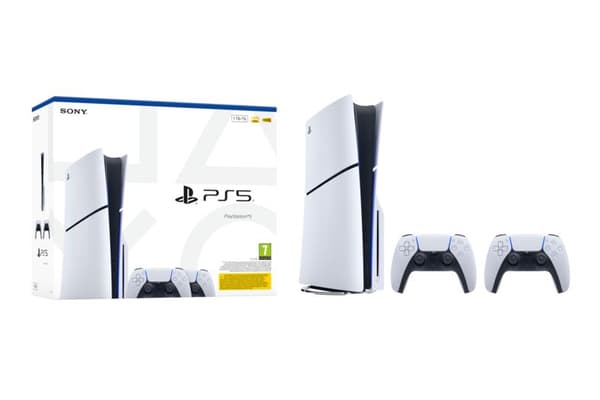Sony PlayStation 5 Slim 1TB E Chassis (CFI-2116) og ekstra Dualsense controller hvid-sort