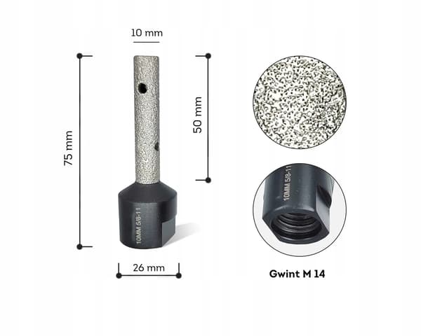 Diamantfræsefil 10 mm x 50 til keramiske fliser