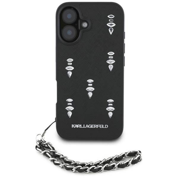 Karl Lagerfeld Saffiano Krystal Etui med Kæde til iPhone 16 Sort