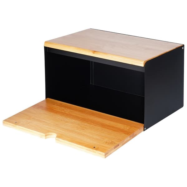 Brödbox bambu metall svart dubbel lock 35,5x22x20,5 cm