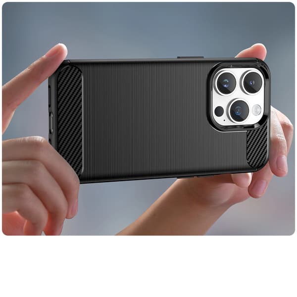 Carbon Case iPhone 14 Pro cover fleksibelt gel bagcover sort