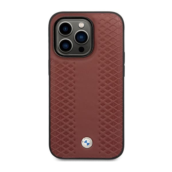 BMW Læder Diamantmønster - iPhone 14 Pro Max Etui (Bordeauxrød)