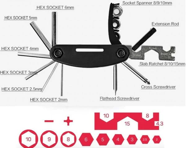 MULTIVERKTYG 15-i-1 Elscooterverktyg