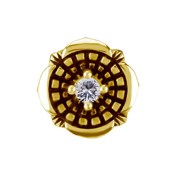 Trycklock - blomma med vit zirkon - CoCr NF - guld - PI-015