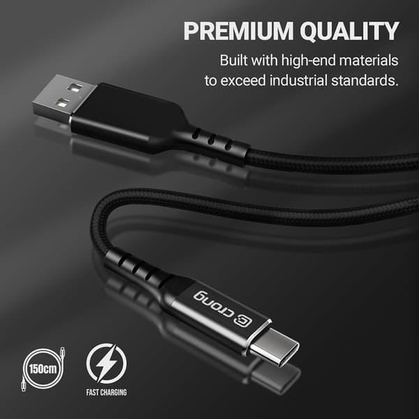 Crong Armor Link - 60W PD 3A USB-A - USB-C -kaapeli 150cm (musta)
