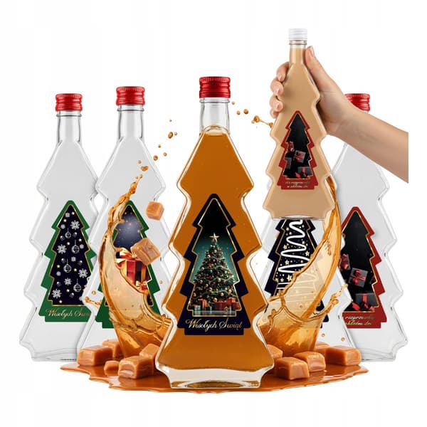 5x JULGRANSFLASKOR 500ml + JULGRANSFLASKOR MED ETIKETT för jullikörer och vin