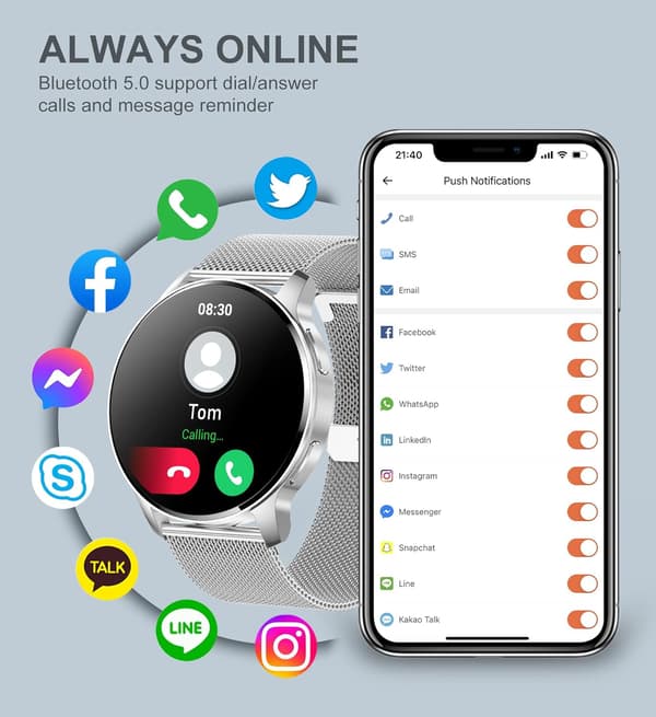 ÄLYKELLO 1.32" HD iOS Android Bluetooth SYKE ASKELMITTAR 3 RAITA