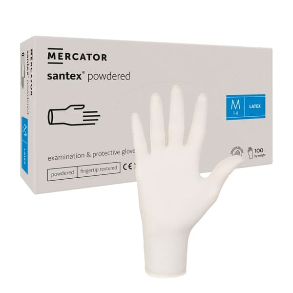 Latexhandsker M pudrede Santex pudrede fingertæpper 100 stk.