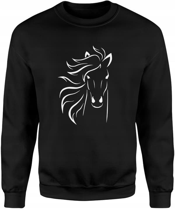 HERRE SWEATSHIRT MED HESTEPRINT, SORT, STØRRELSE L, UDEN HÆTTE, SORT