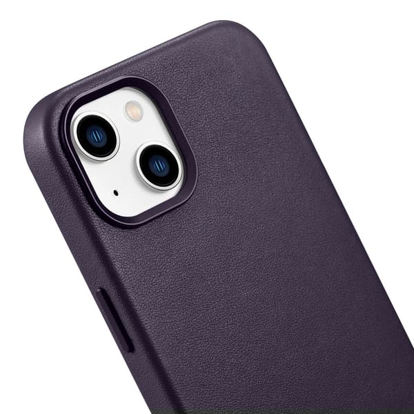 iCarer Case Læderetui til iPhone 14 Plus, mørkelilla (MagSafe-kompatibel)