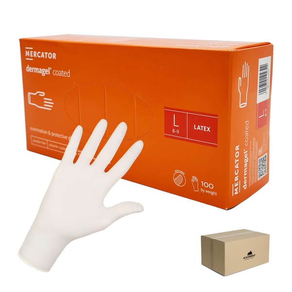 Latexhandsker L Mercator Dermagel Coated 100 stk. karton 10-pak