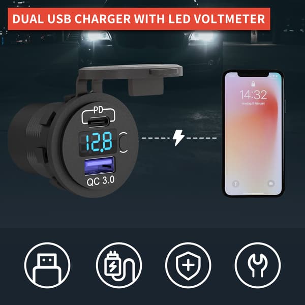 6-vejs vippepanel med dobbelt USB QC3.0 lader