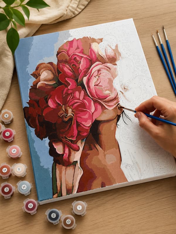 Maling med tal Kvinde med blomster 40x50 cm