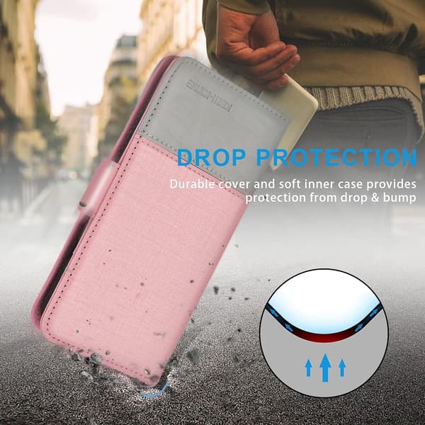 ETUI MED FLAP TIL APPLE IPHONE 13 PRO MAX 6,7" ROSA GRÅ + 2x GLAS