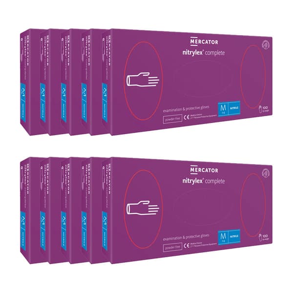 Nitrilhandsker M lilla Mercator Nitrylex Complete 100 stk. karton 10-pak