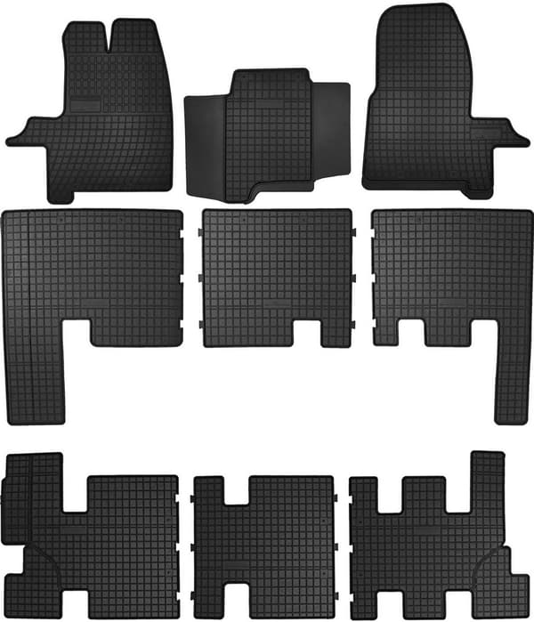 Gummimattor för: Ford Transit Custom skåpbil, 3 rader (2012-2021) - svarta, monterade