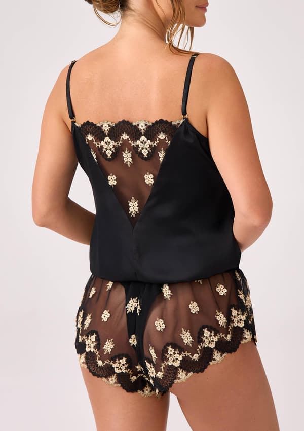 Satin body med broderede guld elementer - Venus 01 40 SORT/GULD