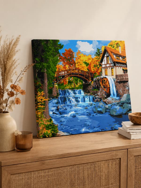 Målning med siffror med ram husmotiv 50x40 cm