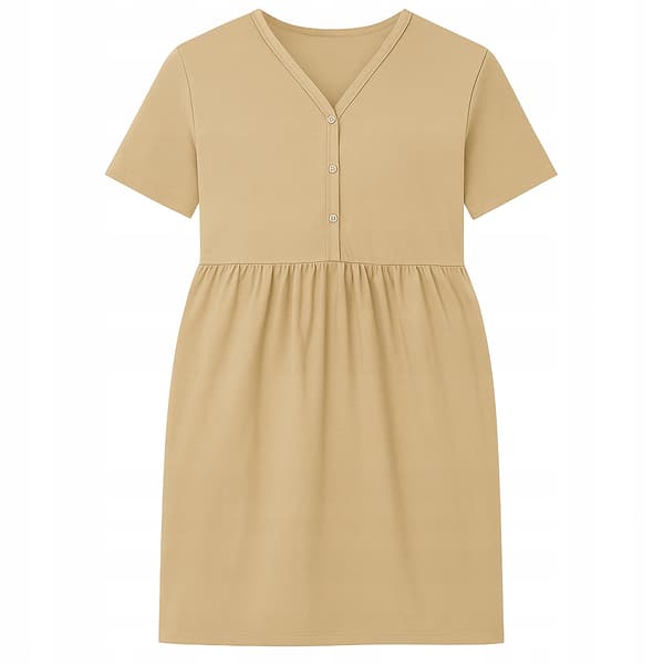 Flickpyjamas med kort ärm och knappar, BEIGE
