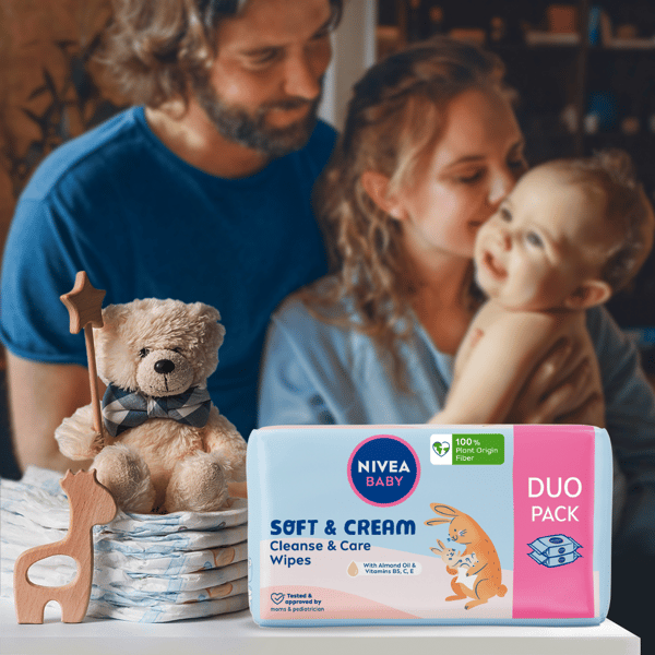 Nivea Baby servietter soft og cream 2x 57stk