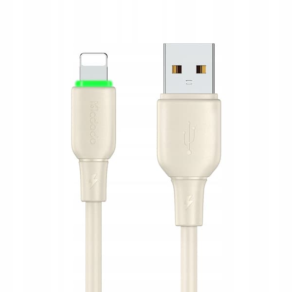 MCDODO Oplader USB Lightning Kabel Hurtigopladning til iPhone 1M LED Beige