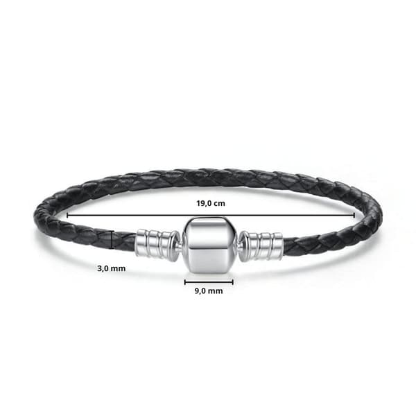 19 cm modulær læderarmbånd med sølvspænde Sort
