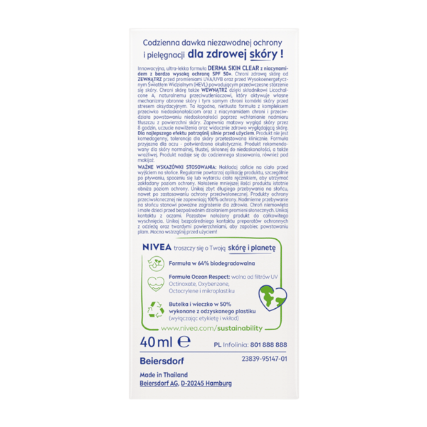 NIVEA SUN Skyddande ansiktskräm Derma Skin Clear SPF50+ 40ml