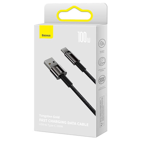 Baseus Tungsten Gold USB-C-kaapeli, 100W, 1m (musta)