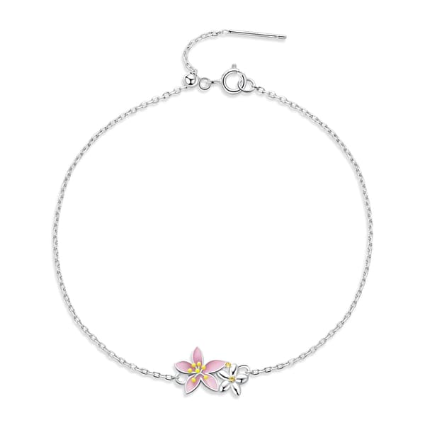 Silverarmband med rosa blomma och justerbar längd, 925 silver