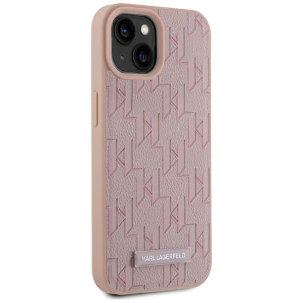 Karl Lagerfeld Lædermonogram Metal Logo MagSafe-etui til iPhone 15 - Lyserødt