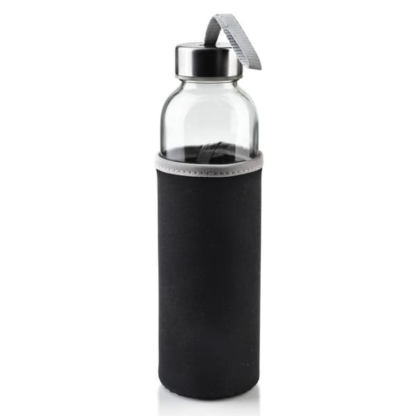 Glasvandflaske med sort betræk 490 ml