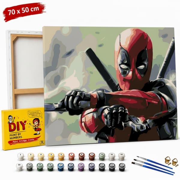 Måla efter nummer-bild med ram Deadpool med pistol 70x50 cm