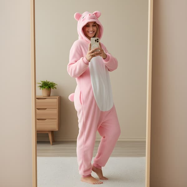 Kigurumi-pyjamas rosa grå storlek 145-155 cm