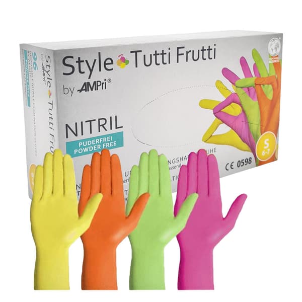 Nitrilhandsker S farvede AMPRI Style Tutti Frutti 96 stk