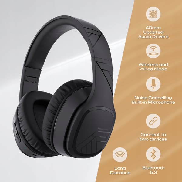 PowerLocus P7 Sorte Over-Ear Bluetooth Hovedtelefoner, AUX BT Mikrofon 50 timer