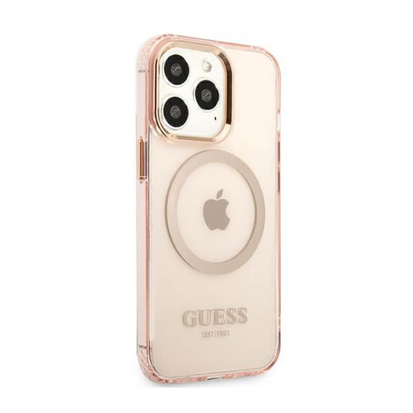 Guess Gold Outline Translucent MagSafe - iPhone 13 Pro cover (lyserød)
