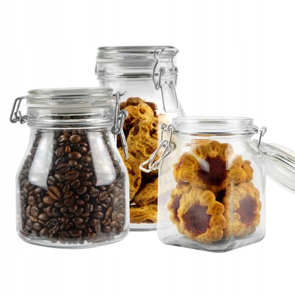 Set med 3 lufttäta burkar 750ml 790ml 1,1l