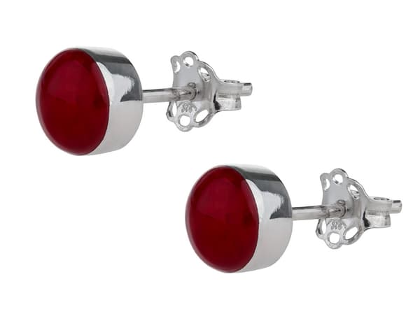 Silverröda ringörhängen med korall 7 mm små damörhängen