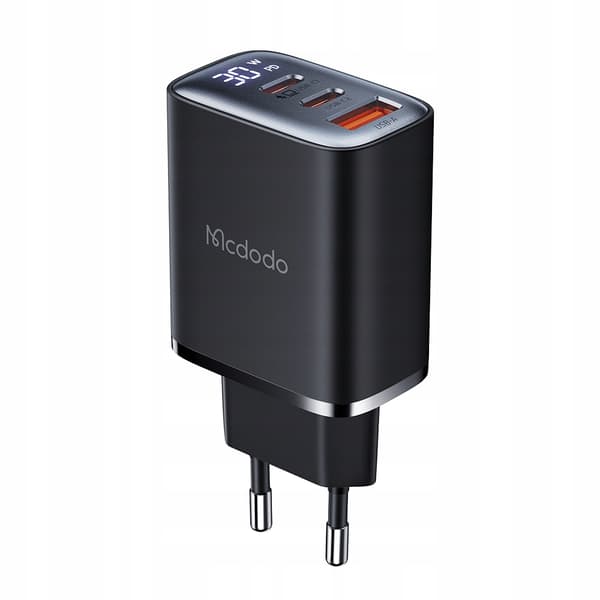 MCDODO HURTIG VÆGOPLADDER TIL IPHONE 2XUSB-C 1XUSB PD 30W LED-MÅLER