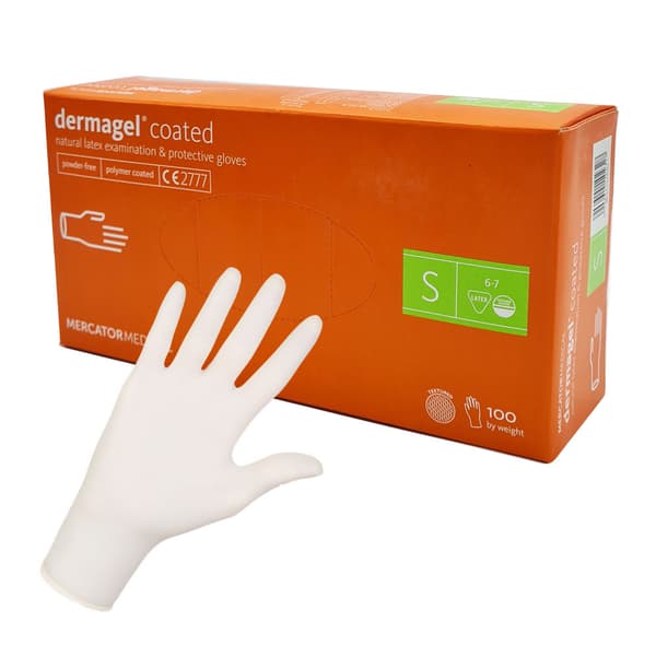 S Mercator Dermagel -pinnoitetut lateksikäsineet 100 kpl