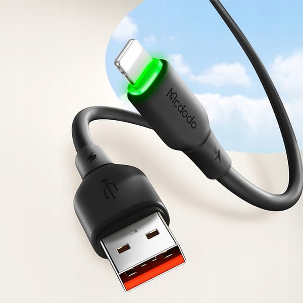 MCDODO Oplader USB Lightning Kabel Hurtig Opladning til iPhone 1M LED Sort