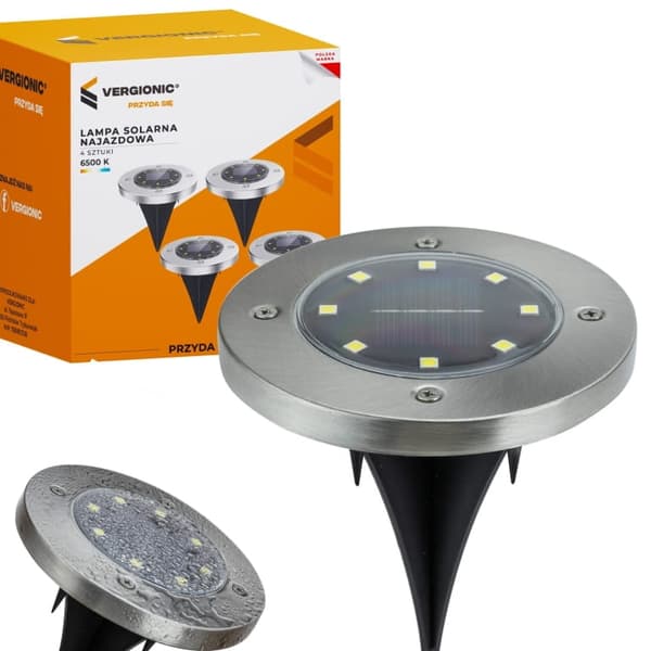 Solcellelampe, 1 stk., sølv, have, indkørsel, rund