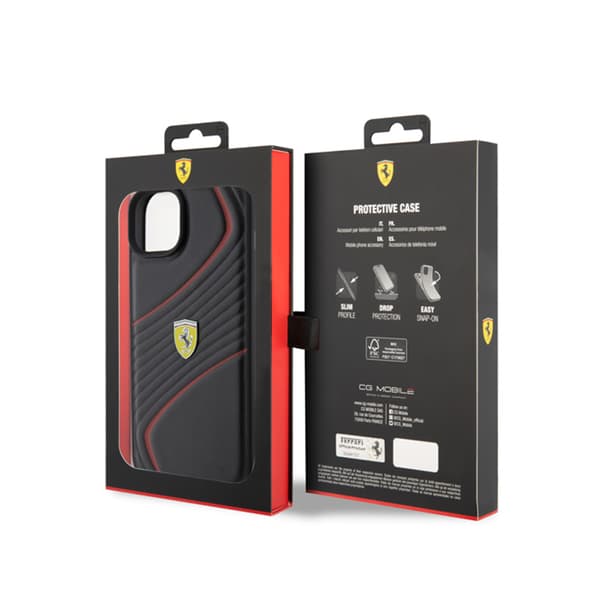 Ferrari Twist Metal Logo - iPhone 15 Plus cover (sort)