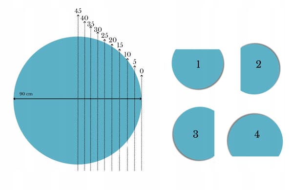 halvcirkulär spegel med avfasad kant klassisk ramfri diameter 90 cm