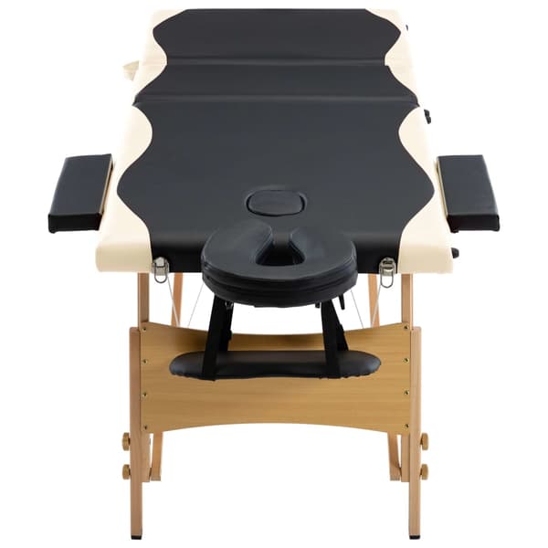 vidaXL foldbart massagebord, 3-zoner, træ, sort og beige