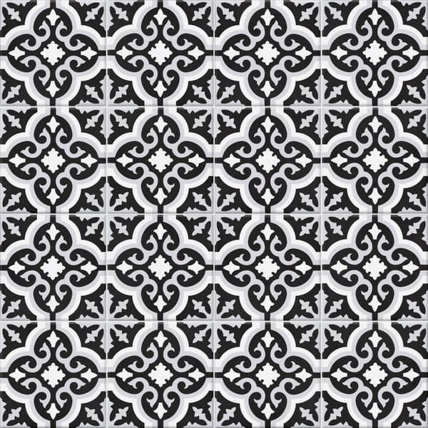 Dekorativ stentøjsflise Orly Noir patchwork 20x20 cm klasse I