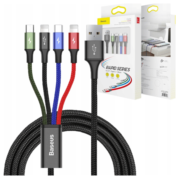 USB-kabel Baseus Fast 4w1 USB-C / 2x Lightning / Micro 3,5A 1,2m (svart)