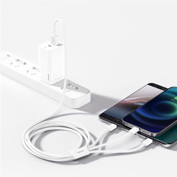 Baseus Superior Series 3-i-1 USB-kabel, USB til micro-USB / USB-C / Lightning, 3,5A, 1,5 m (hvid)
